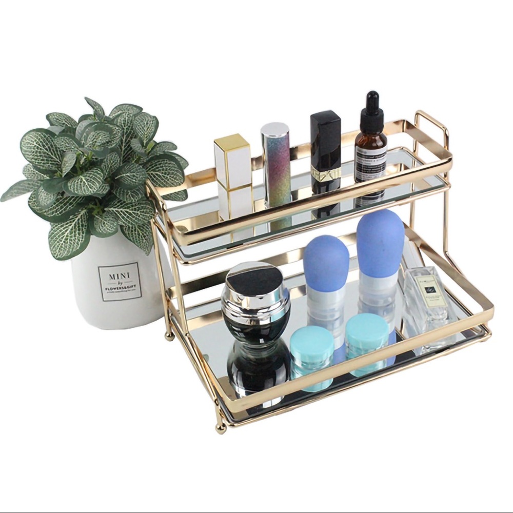 Two-Tier Gold Rose Vanity Tray